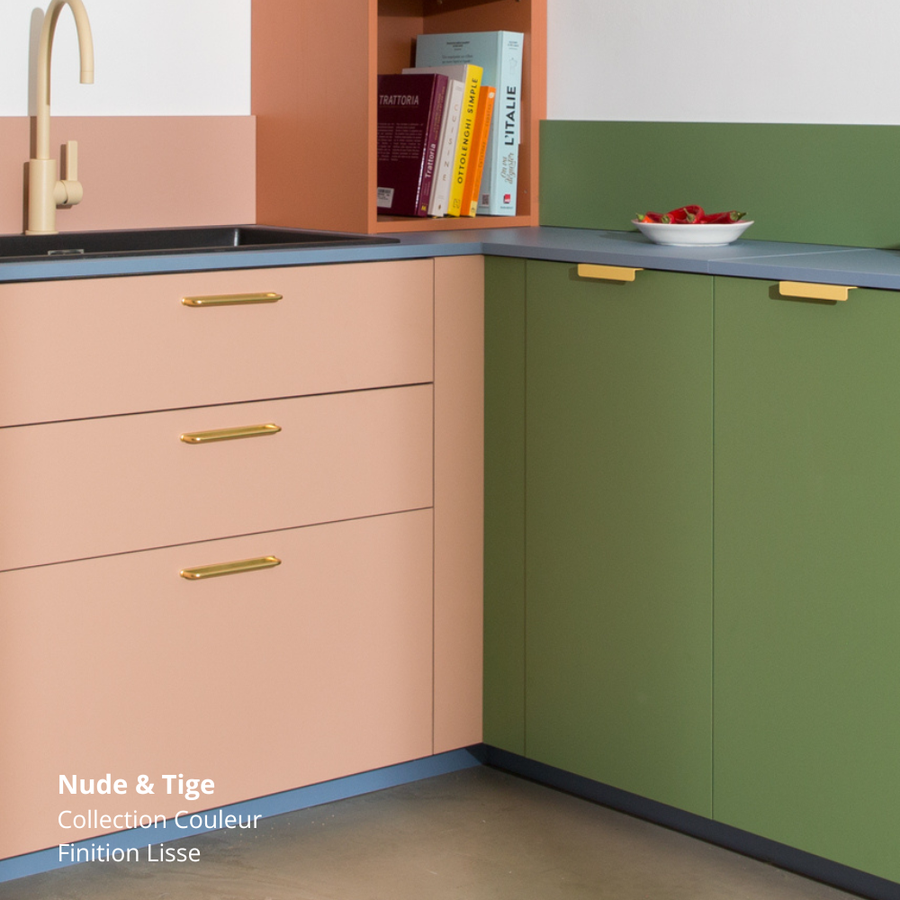 Fileurs beige rosé et vert pour cuisine Ikea Metod, coloris "Nude" et "Tige" Studio Couleur