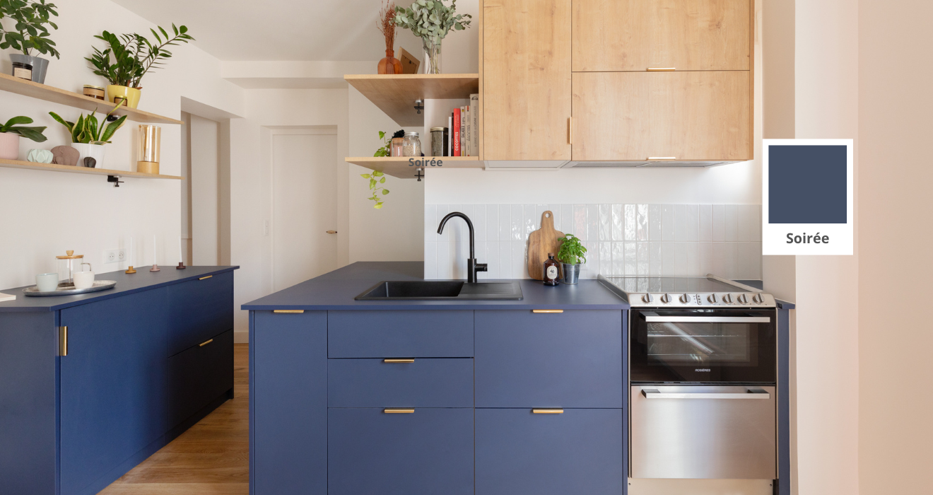 Facades bleu bois cuisine Ikea Metod