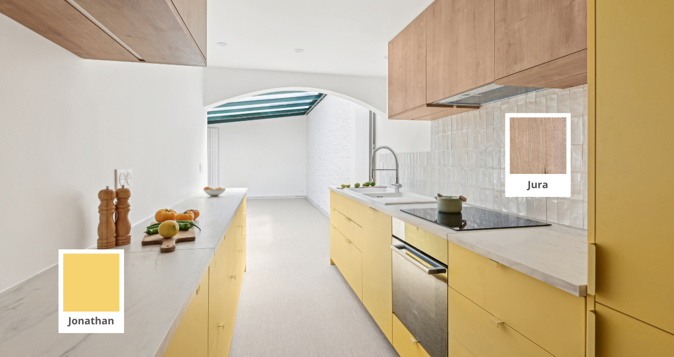 Facades jaune bois cuisine Ikea Metod