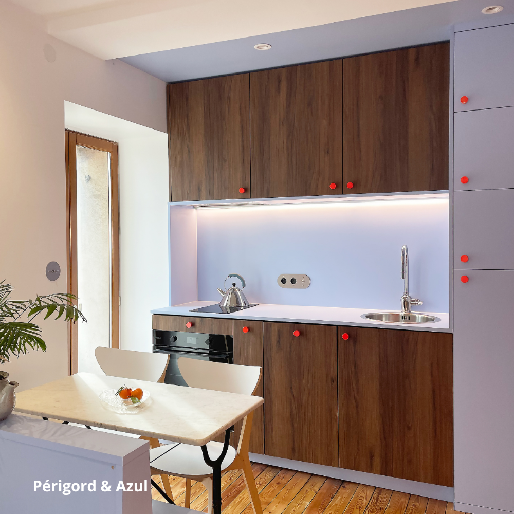 Portes pour cuisine Ikea Metod bois foncé et bleu clair